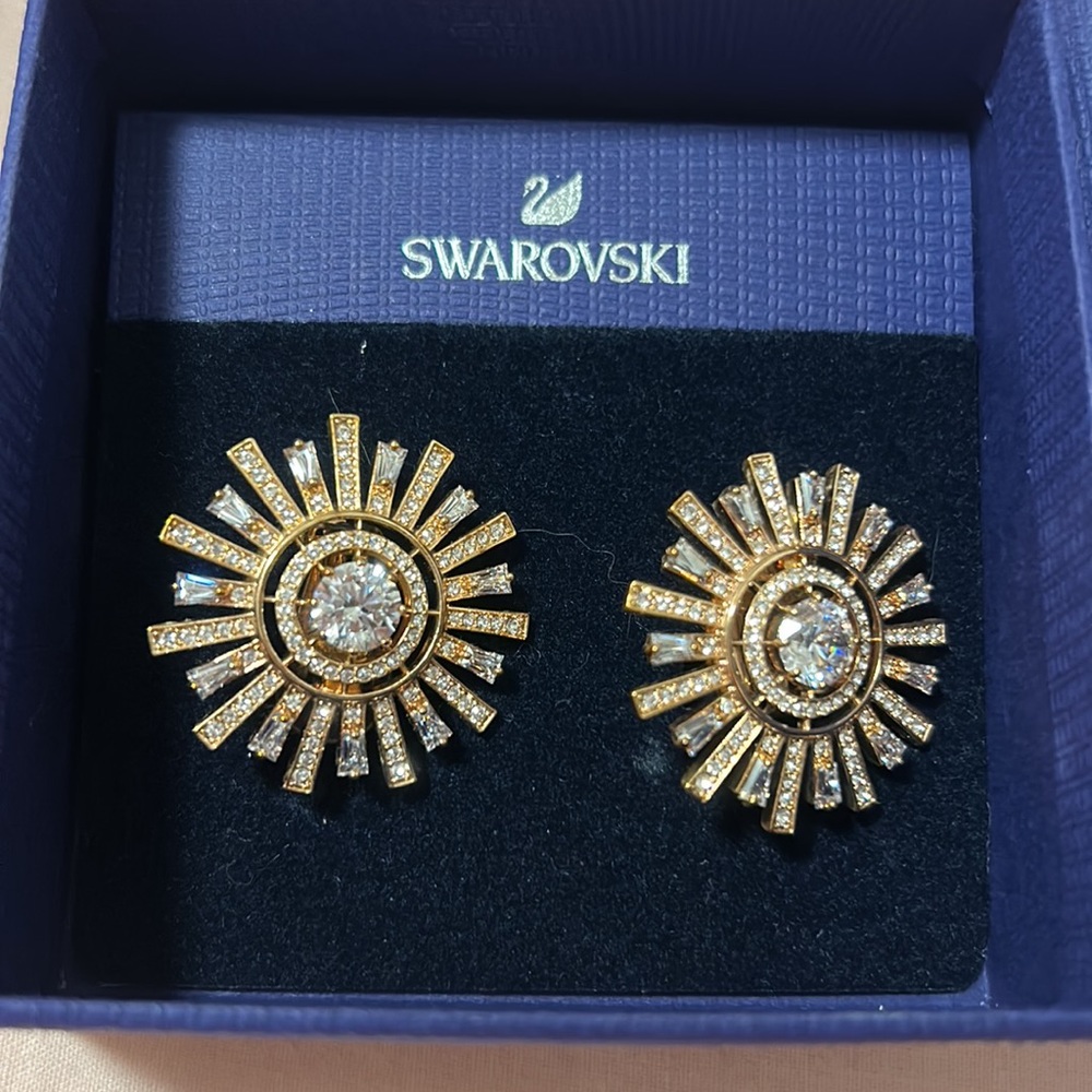 Swarovski Gold Sunburst Earrings - Picture 2 of 5